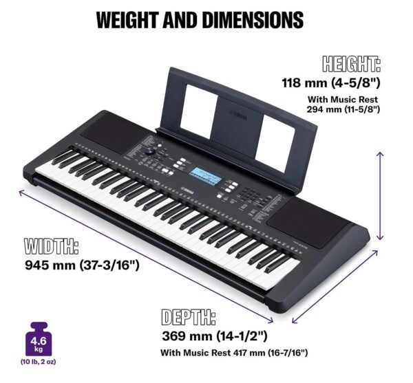 Yamaha PSR-E373 keyboard weight and dimenstions